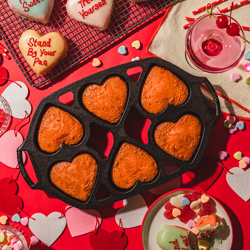 Seasoned Cast Iron Heart Mini Cake Pan | Kitchen Starter Bundle