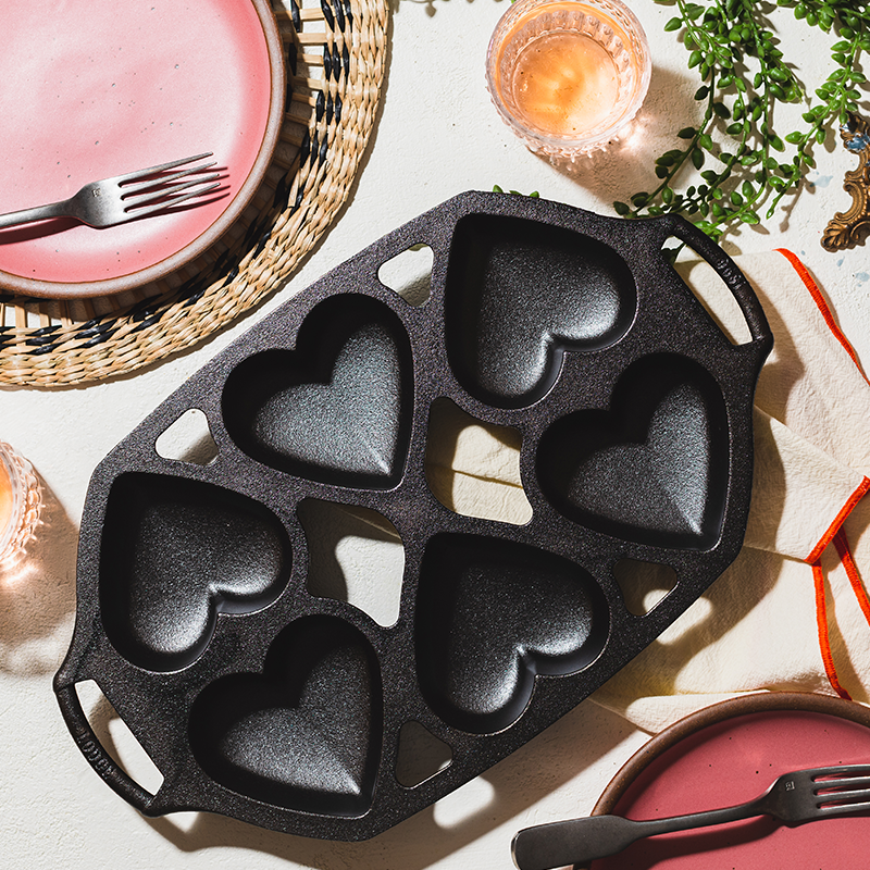 Seasoned Cast Iron Heart Mini Cake Pan | Kitchen Starter Bundle