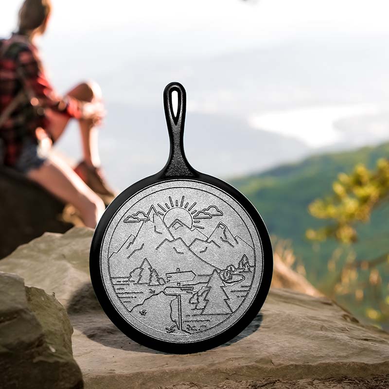 Wanderlust 10.5 Inch Cast Iron Mountain Griddle | Stovetop and Grill Cooking