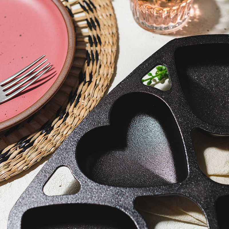 Seasoned Cast Iron Heart Mini Cake Pan | Kitchen Starter Bundle
