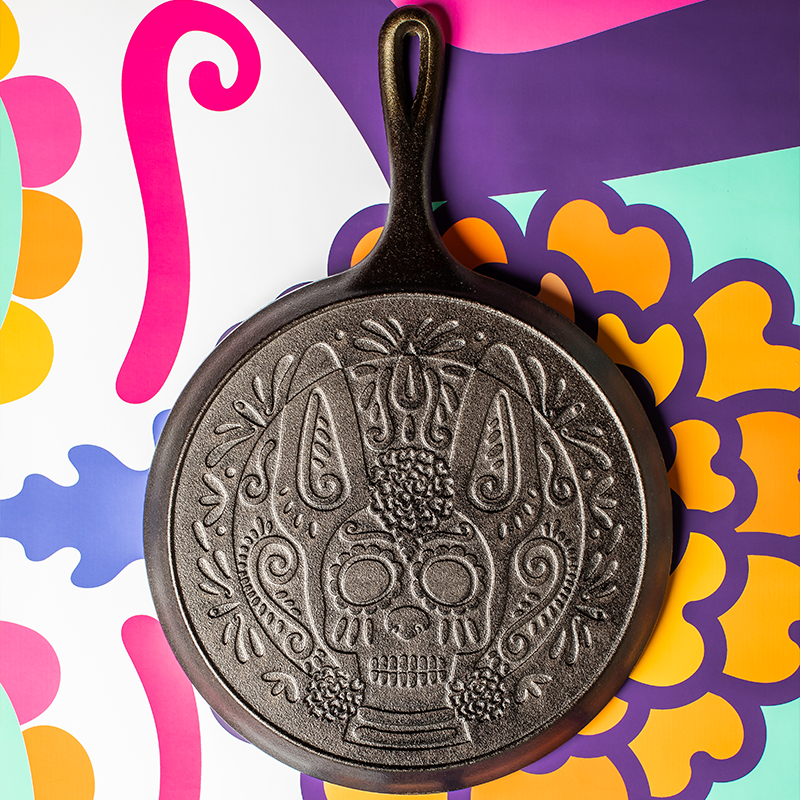 10.5 Inch Seasoned Cast Iron Xolo Sugar Skull Griddle | Stovetop and Grill Cooking