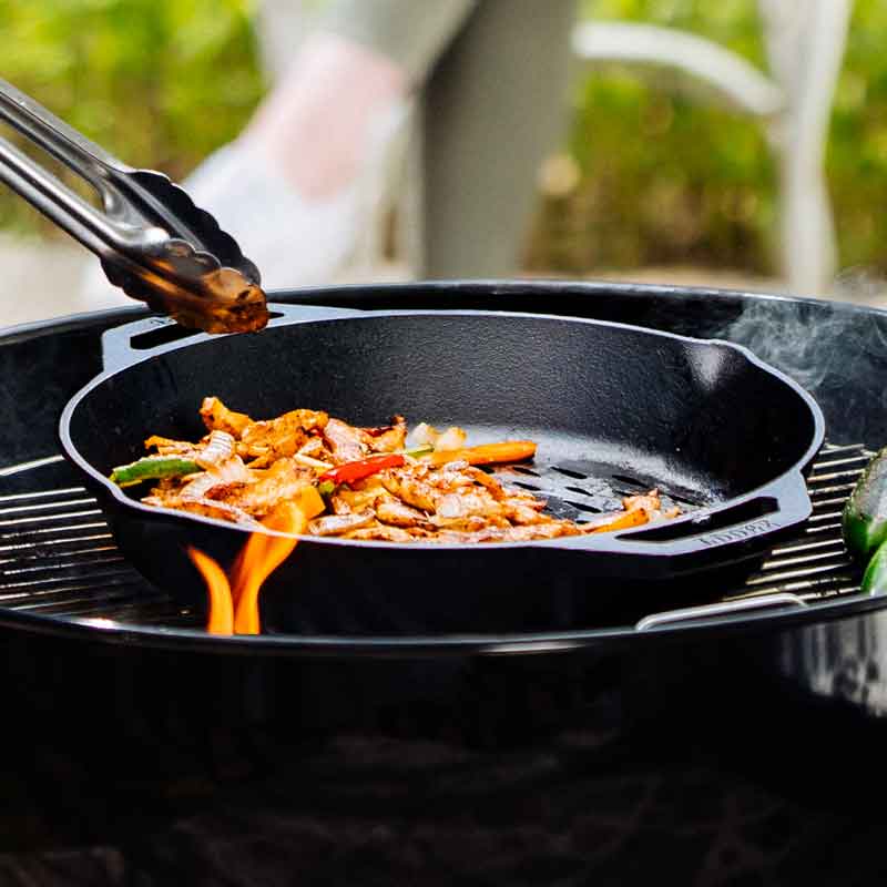 12 Inch Seasoned Cast Iron Dual Handle Grilling Basket | Outdoor Cooking Essential