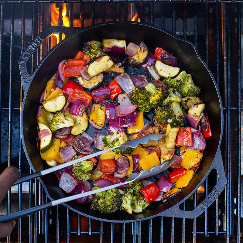 12 Inch Seasoned Cast Iron Dual Handle Grilling Basket | Outdoor Cooking Essential