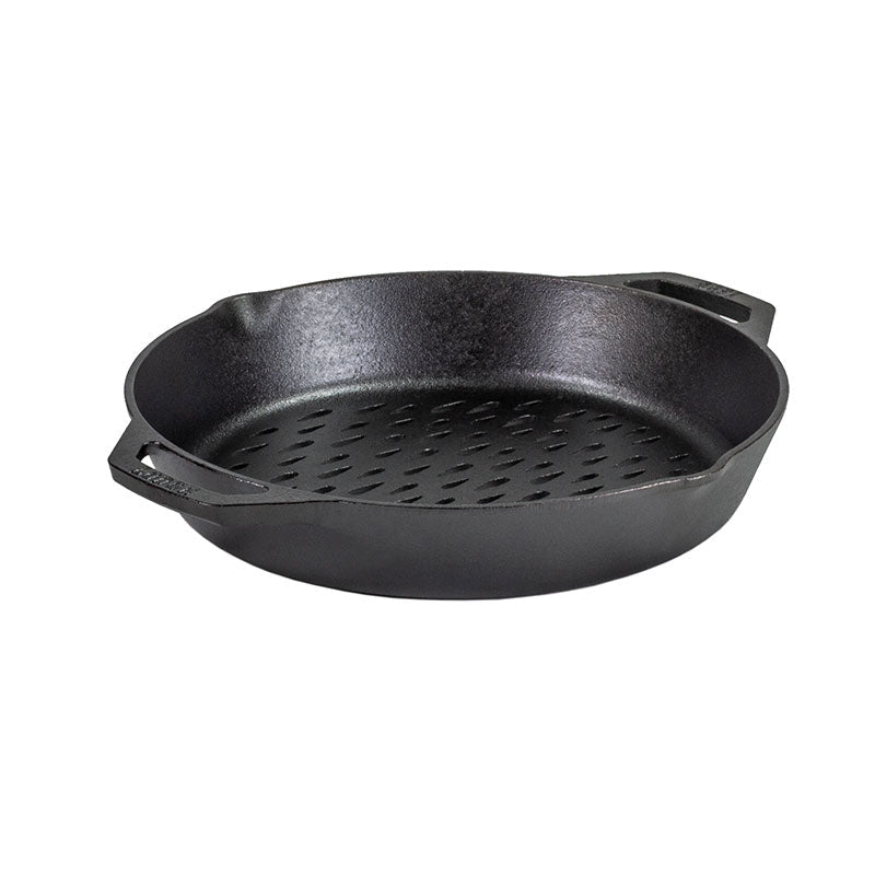 12 Inch Seasoned Cast Iron Dual Handle Grilling Basket | Outdoor Cooking Essential