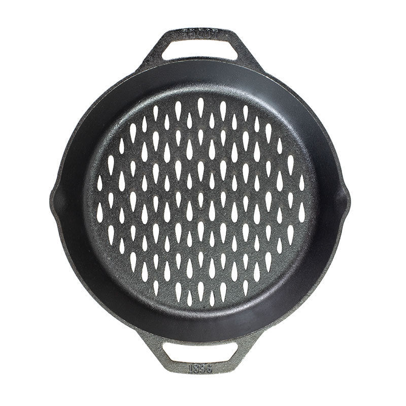 12 Inch Seasoned Cast Iron Dual Handle Grilling Basket | Outdoor Cooking Essential