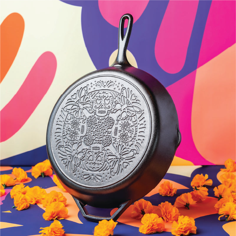 12 Inch Seasoned Cast Iron Butterfly Sugar Skull Skillet | Everyday Seasoned Cast Iron