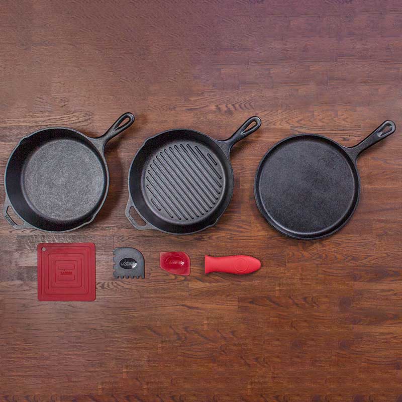 Essential Seasoned Cast Iron Pan Set | Kitchen Starter Bundle
