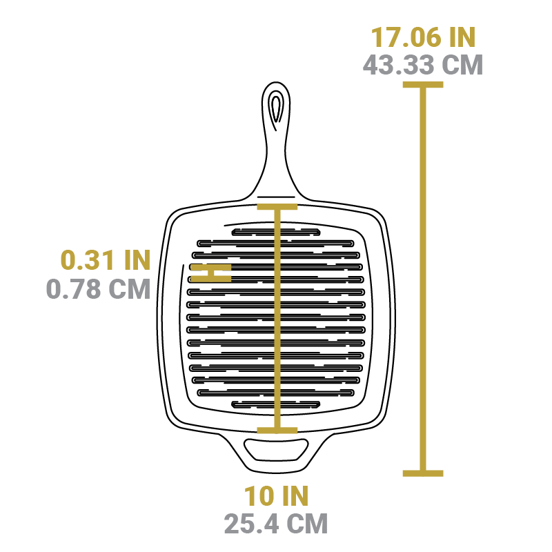10.5 Inch Square Cast Iron Grill Pan | Stovetop and Grill Cooking
