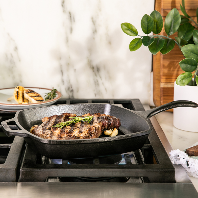 10.5 Inch Square Cast Iron Grill Pan | Stovetop and Grill Cooking