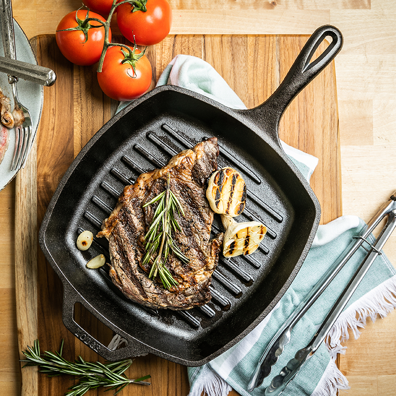 10.5 Inch Square Cast Iron Grill Pan | Stovetop and Grill Cooking