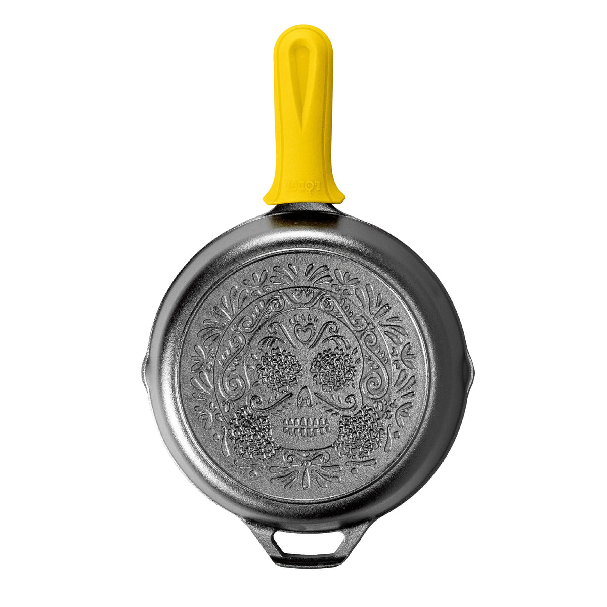 Seasoned Cast Iron Sugar Skull Skillet with Deluxe Handle Holder | Everyday Seasoned Cast Iron