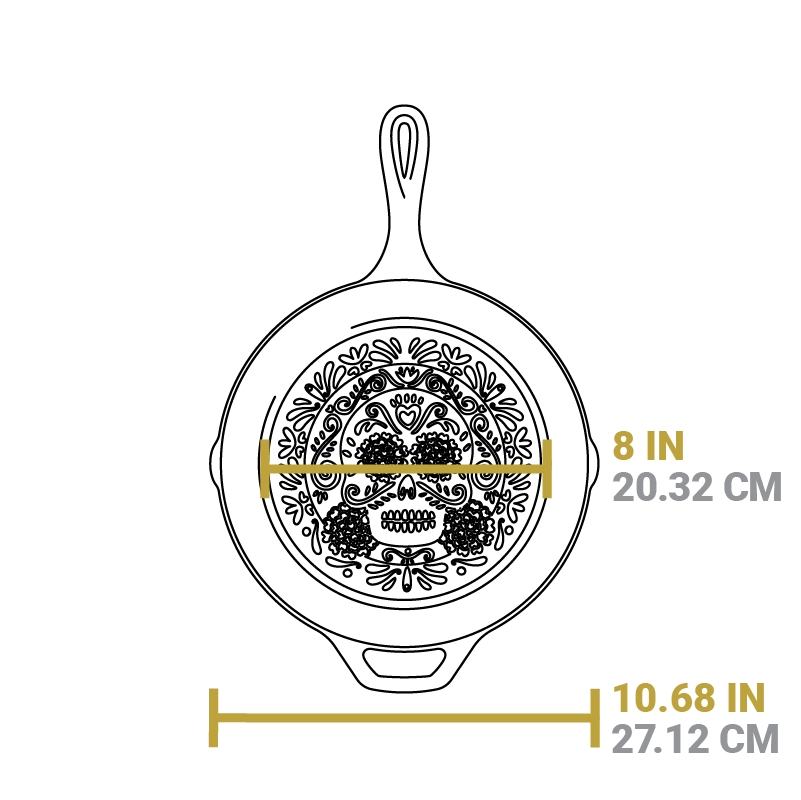 Seasoned Cast Iron Sugar Skull Skillet with Deluxe Handle Holder | Everyday Seasoned Cast Iron