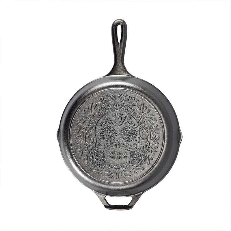 10.25 Inch Seasoned Cast Iron Sugar Skull Skillet | Everyday Seasoned Cast Iron