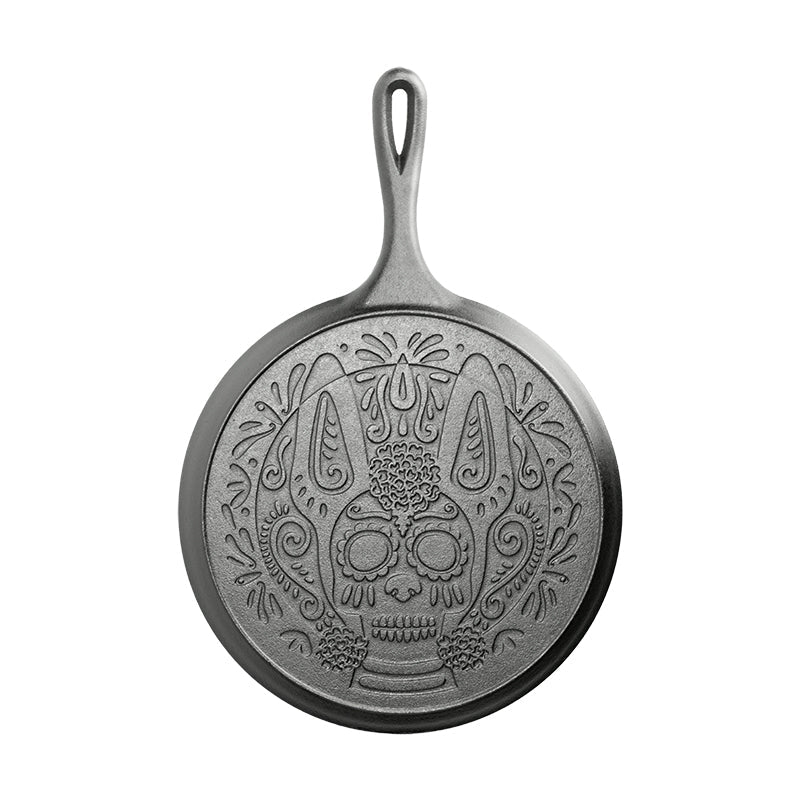 10.5 Inch Seasoned Cast Iron Xolo Sugar Skull Griddle | Stovetop and Grill Cooking