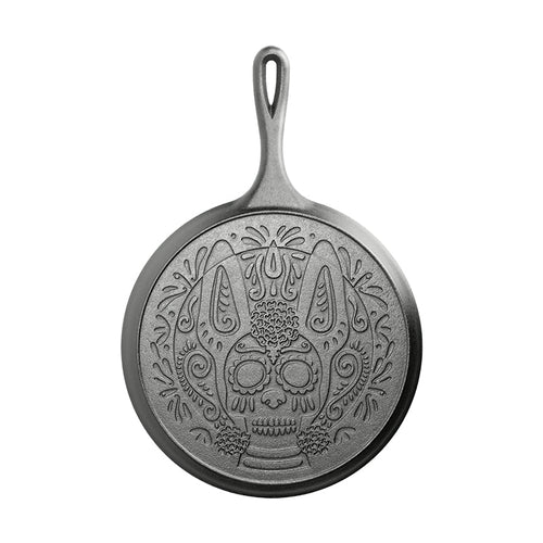 10.5 Inch Seasoned Cast Iron Xolo Sugar Skull Griddle | Stovetop and Grill Cooking