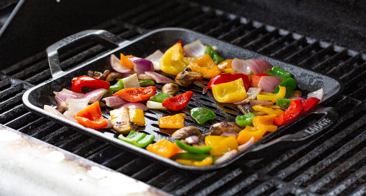 Chef Collection 11 Inch Cast Iron Square Grill Topper | Stovetop and Grill Cooking