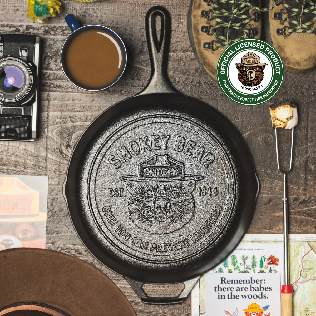 10.25 Inch Seasoned Cast Iron Smokey Bear Skillet | Everyday Seasoned Cast Iron